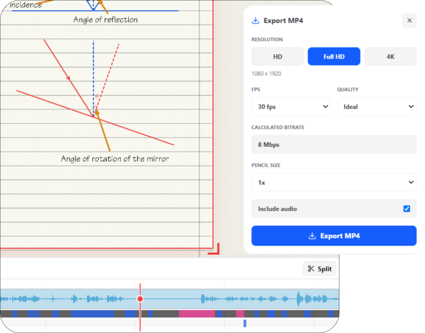 Export MP4 panel with audio waveform