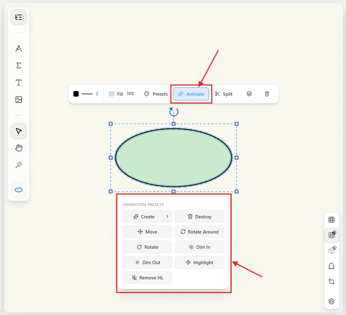 Animation Presets on the Floating Toolbar